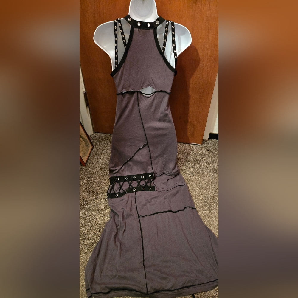 Cray Edgy Gray & Black Cotton Lace Studded Corset Details Dress SzL - Picture 9 of 15